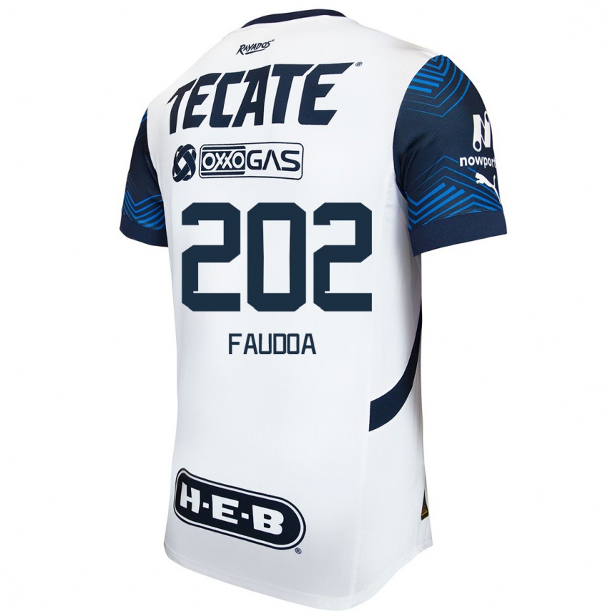 נשים כדורגל Juan Faudoa #202 לבן אדוםלבן כחול הרחק ג'רזי 2024/25