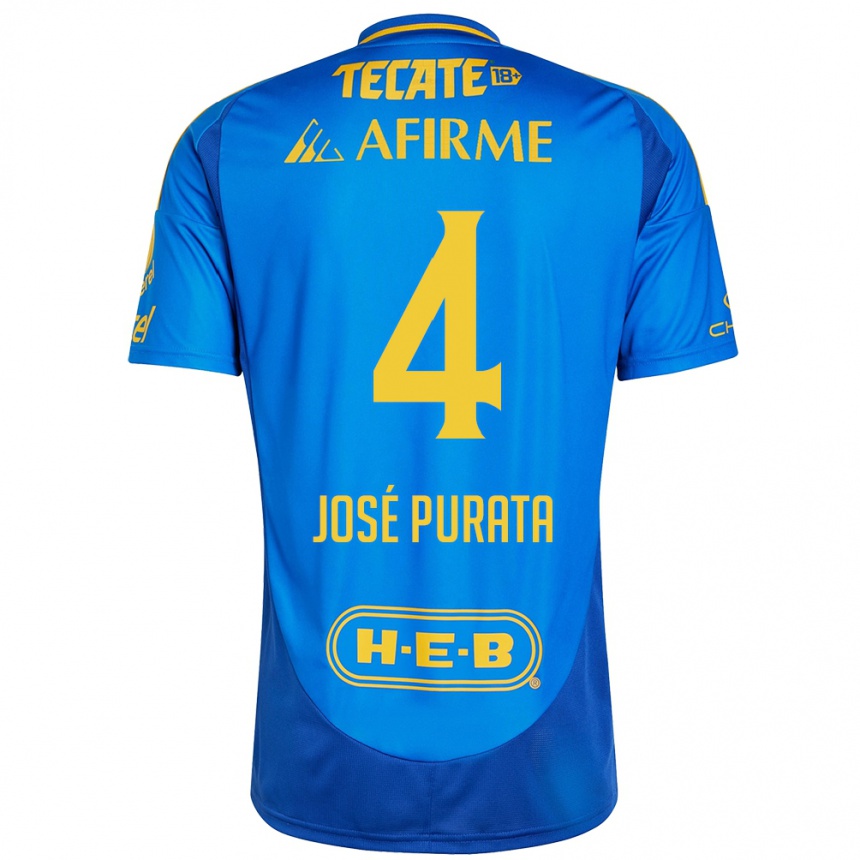 נשים כדורגל Juan José Purata #4 כחול צהוב הרחק ג'רזי 2024/25