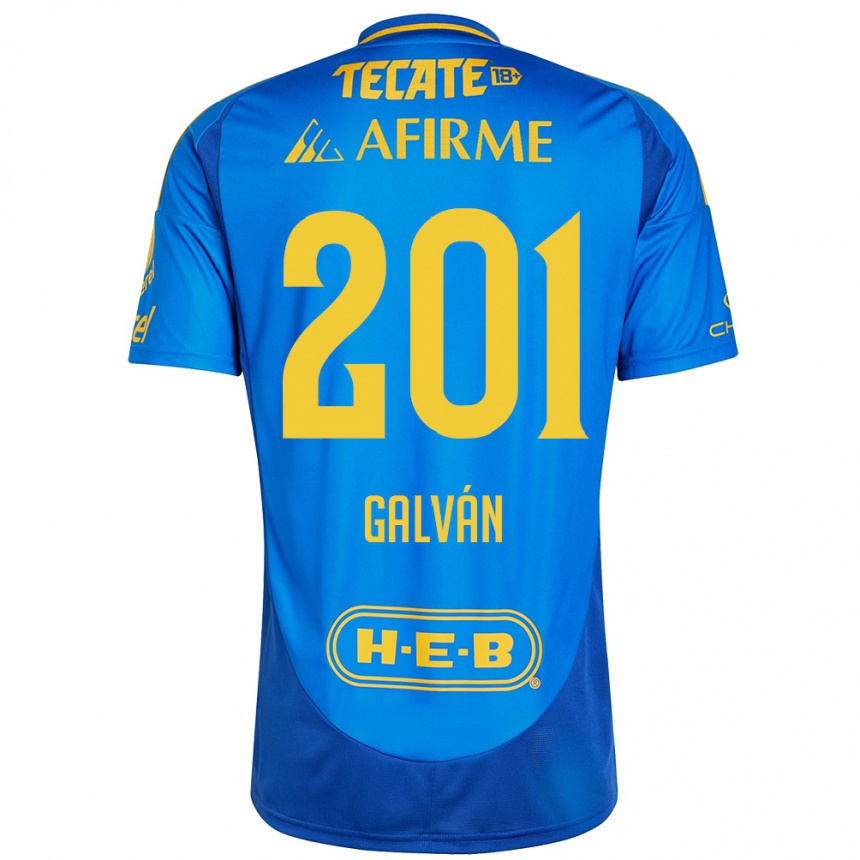 נשים כדורגל Isac Galván #201 כחול צהוב הרחק ג'רזי 2024/25