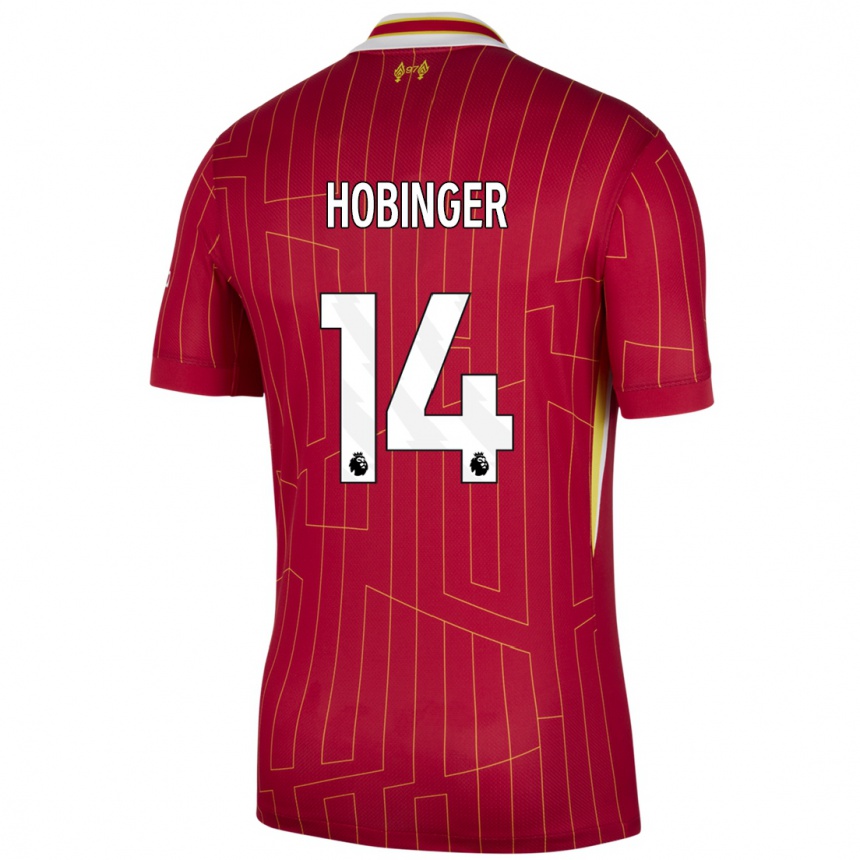 ילדים כדורגל Marie Höbinger #14 אדום צהוב לבן ג'רזי ביתית 2024/25