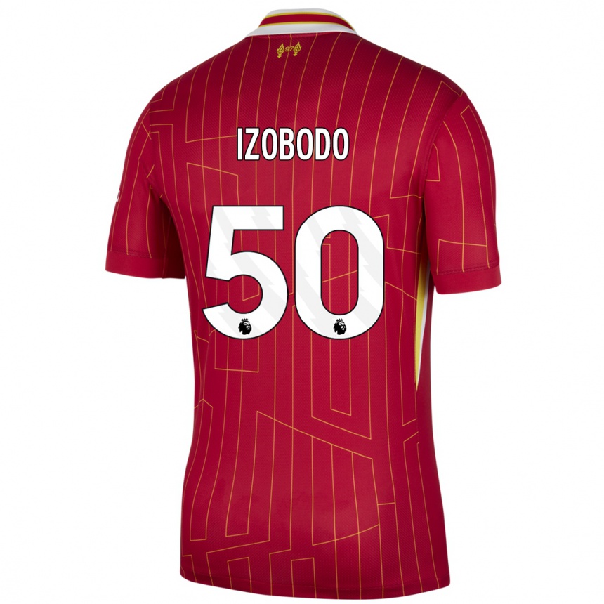 ילדים כדורגל אליהו איזובודו ג'ון #50 אדום צהוב לבן ג'רזי ביתית 2024/25