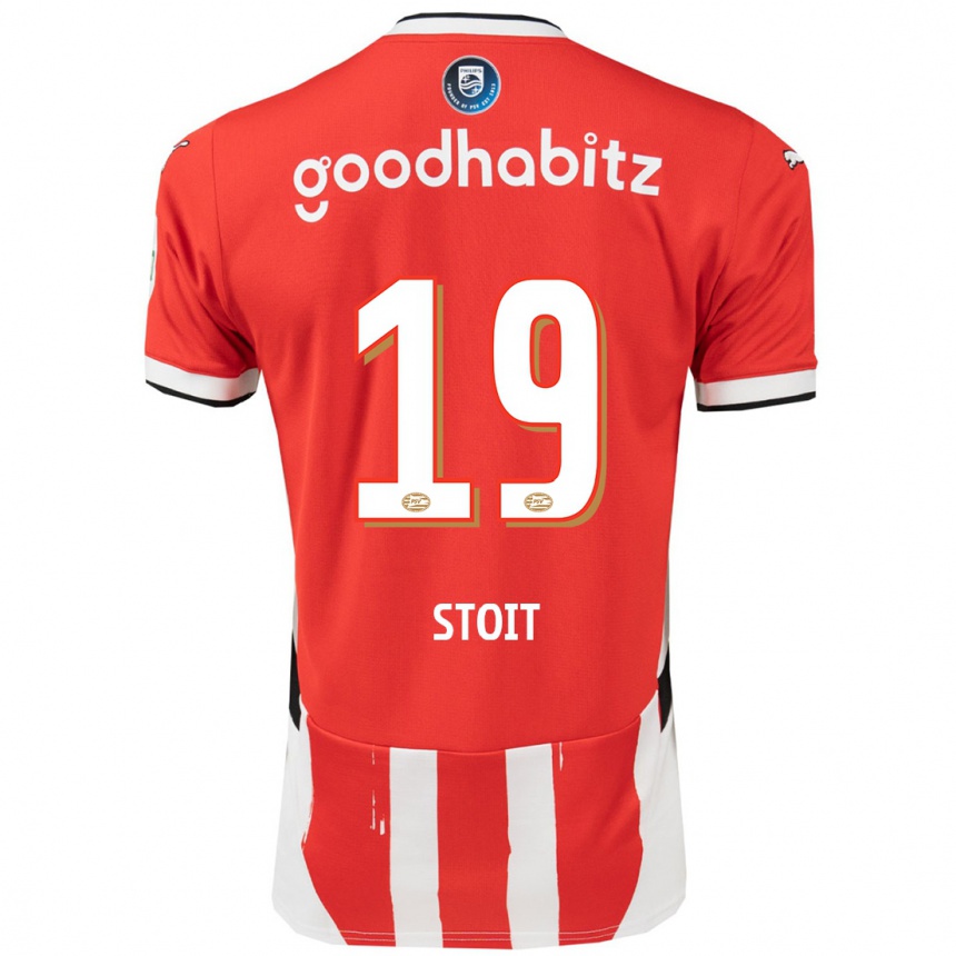 ילדים כדורגל Fleur Stoit #19 אדום לבן ג'רזי ביתית 2024/25