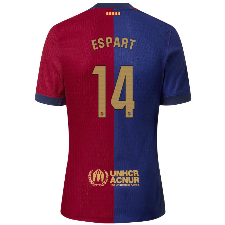 ילדים כדורגל Xavi Espart #14 כחול אדום ג'רזי ביתית 2024/25