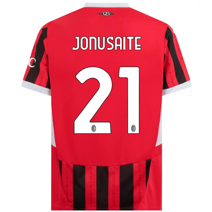 ילדים כדורגל Rimantė Jonušaitė #21 אדום שחור ג'רזי ביתית 2024/25