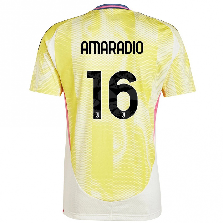 ילדים כדורגל Luca Amaradio #16 צהוב סולארי הרחק ג'רזי 2024/25