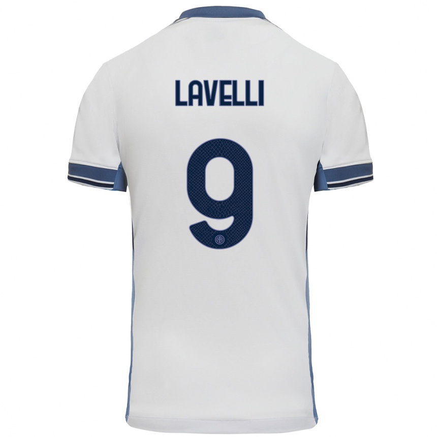 ילדים כדורגל Matteo Lavelli #9 לבן אפור הרחק ג'רזי 2024/25