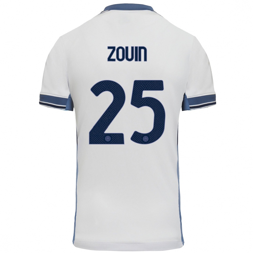 ילדים כדורגל Aymen Zouin #25 לבן אפור הרחק ג'רזי 2024/25