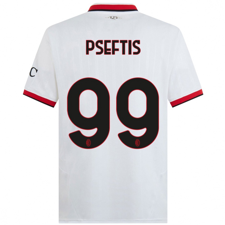 ילדים כדורגל Fotios Pseftis #99 לבן שחור אדום הרחק ג'רזי 2024/25