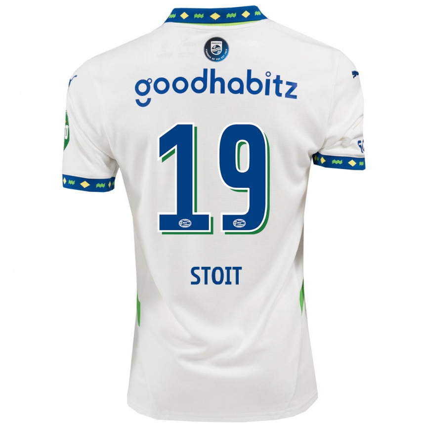 ילדים כדורגל Fleur Stoit #19 לבן כחול כהה ג'רזי קיט שלישי 2024/25