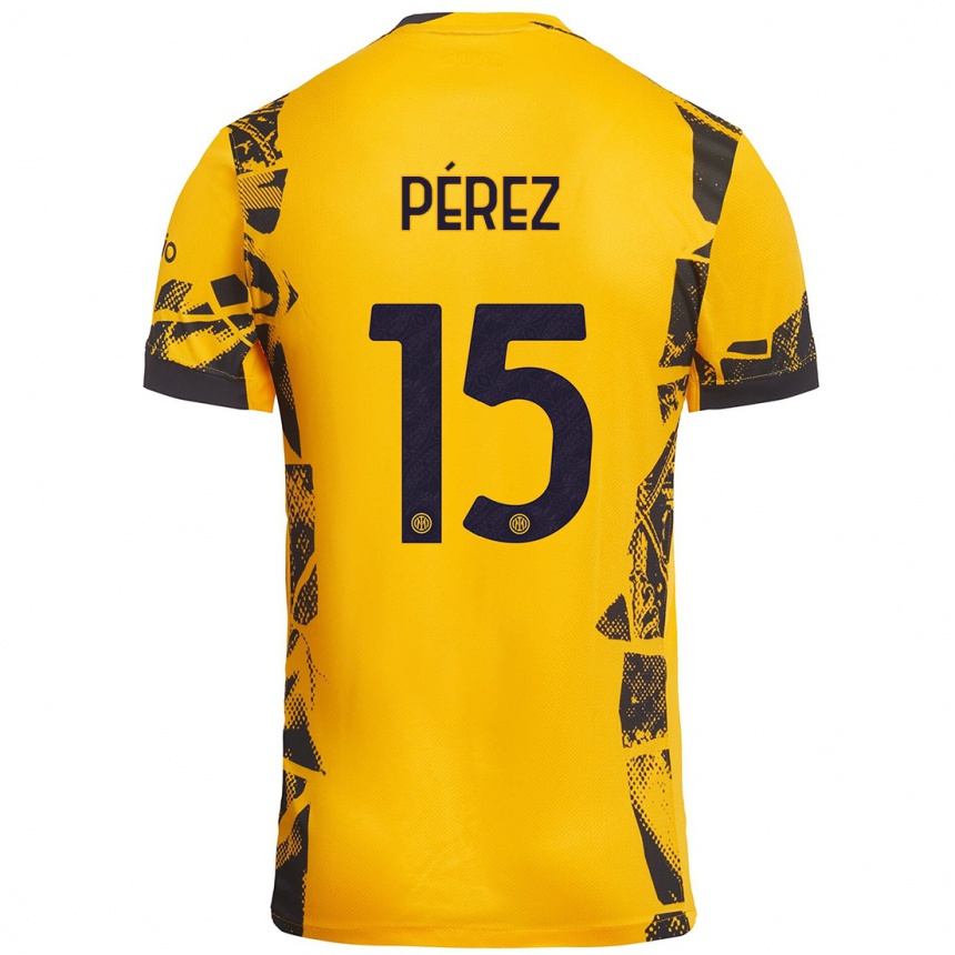 ילדים כדורגל Álex Pérez #15 זהב שחור ג'רזי קיט שלישי 2024/25