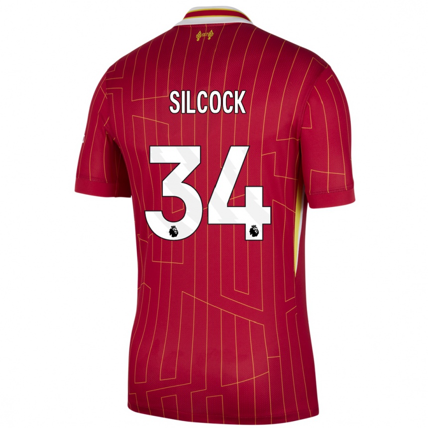 גברים כדורגל Hannah Silcock #34 אדום צהוב לבן ג'רזי ביתית 2024/25