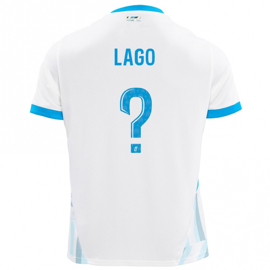 גברים כדורגל Ange Lago #0 שמים כחולים לבנים ג'רזי ביתית 2024/25