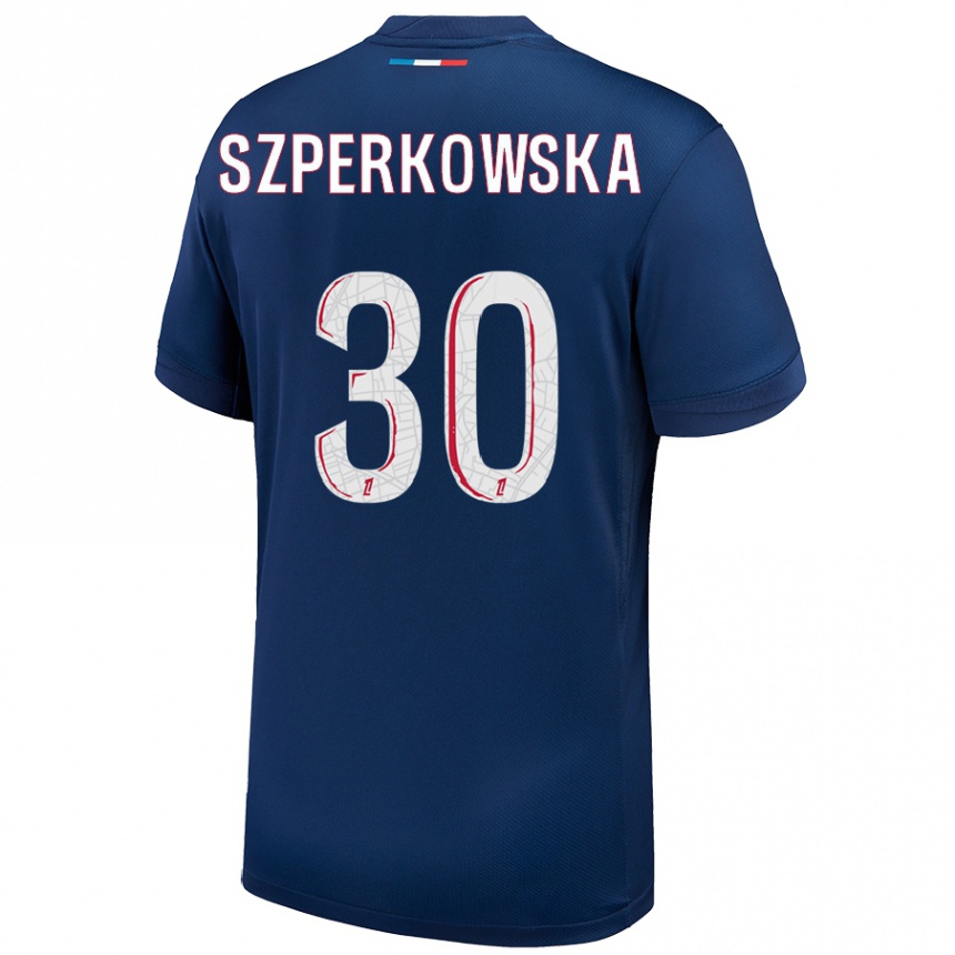 גברים כדורגל Oliwia Szperkowska #30 כחול נייבי לבן ג'רזי ביתית 2024/25