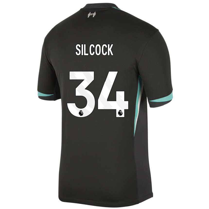 גברים כדורגל Hannah Silcock #34 שחור אנתרציט לבן הרחק ג'רזי 2024/25