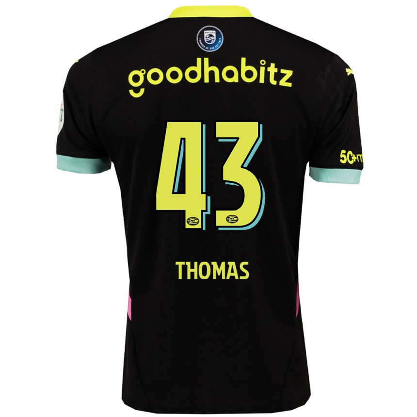 גברים כדורגל Kealyn Thomas #43 שחור צהוב הרחק ג'רזי 2024/25