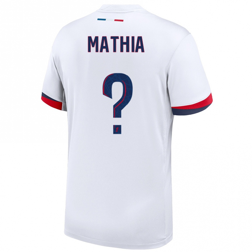 גברים כדורגל Olivier Mathia #0 לבן כחול אדום הרחק ג'רזי 2024/25