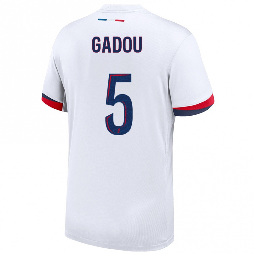 גברים כדורגל Joane Gadou #5 לבן כחול אדום הרחק ג'רזי 2024/25