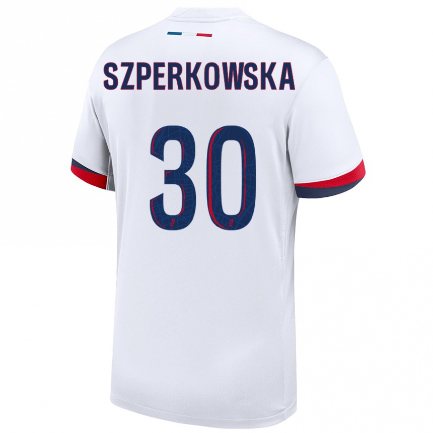 גברים כדורגל Oliwia Szperkowska #30 לבן כחול אדום הרחק ג'רזי 2024/25