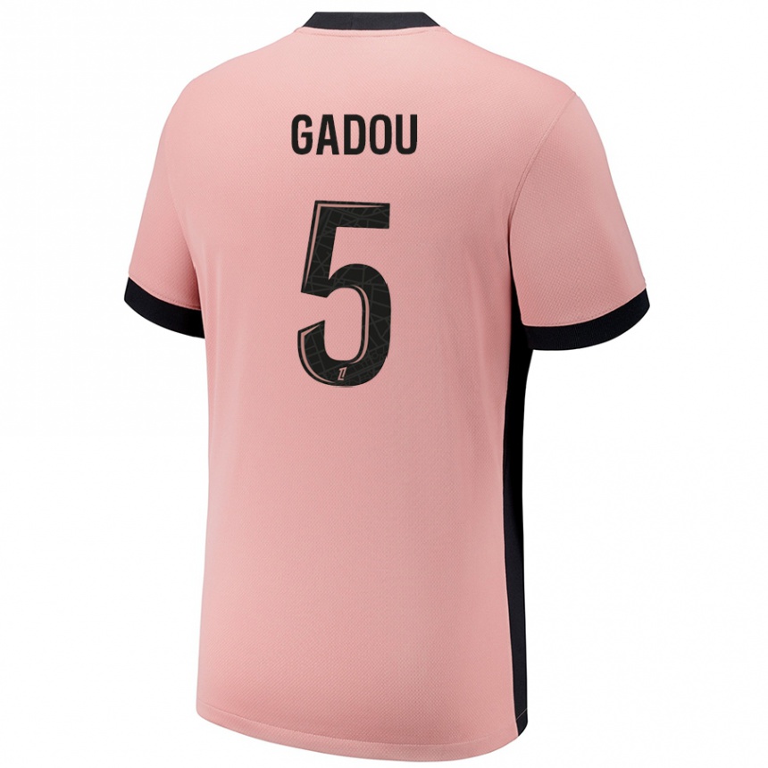 גברים כדורגל Joane Gadou #5 ורוד חלודה ג'רזי קיט שלישי 2024/25