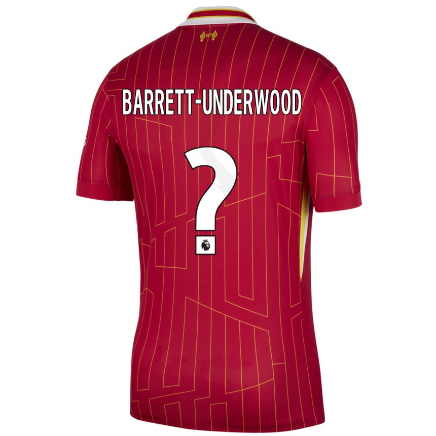 נשים כדורגל Keehan Barrett-Underwood #0 אדום צהוב לבן ג'רזי ביתית 2024/25