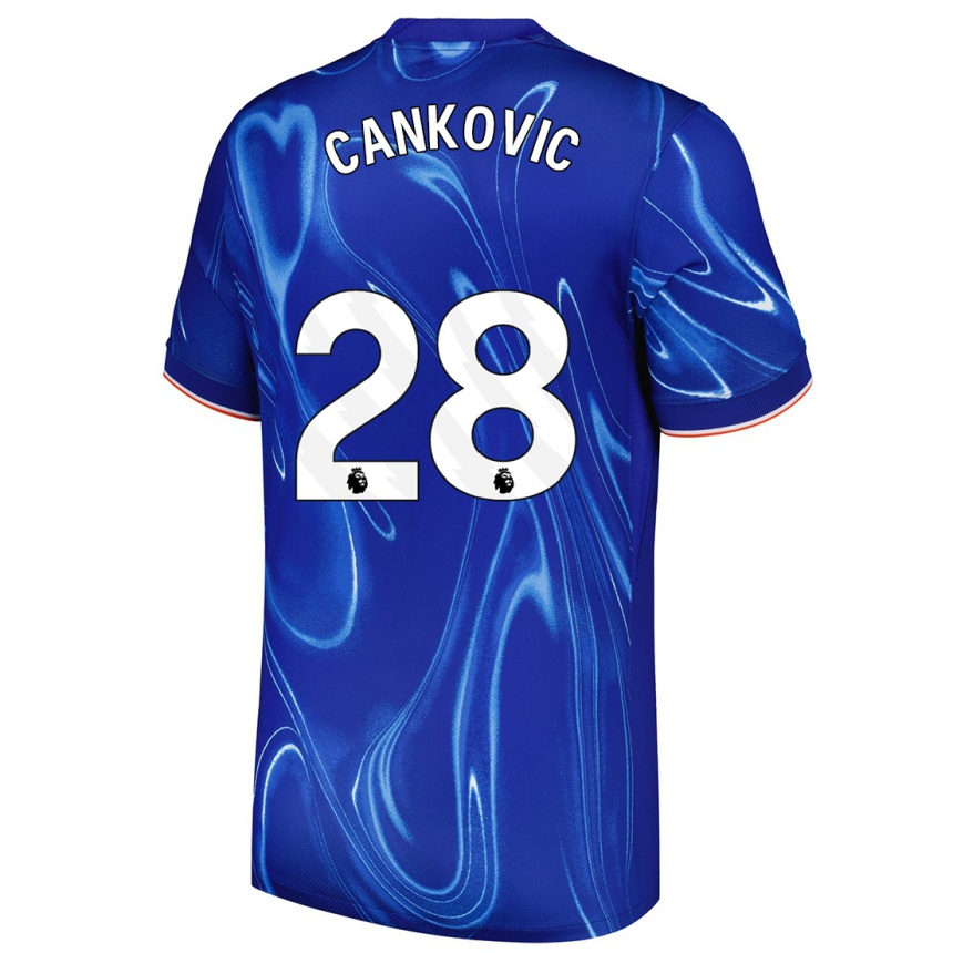 נשים כדורגל Jelena Čanković #28 כחול לבן ג'רזי ביתית 2024/25