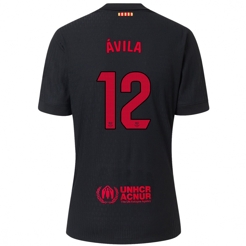 נשים כדורגל Dani Ávila #12 שחור אדום הרחק ג'רזי 2024/25