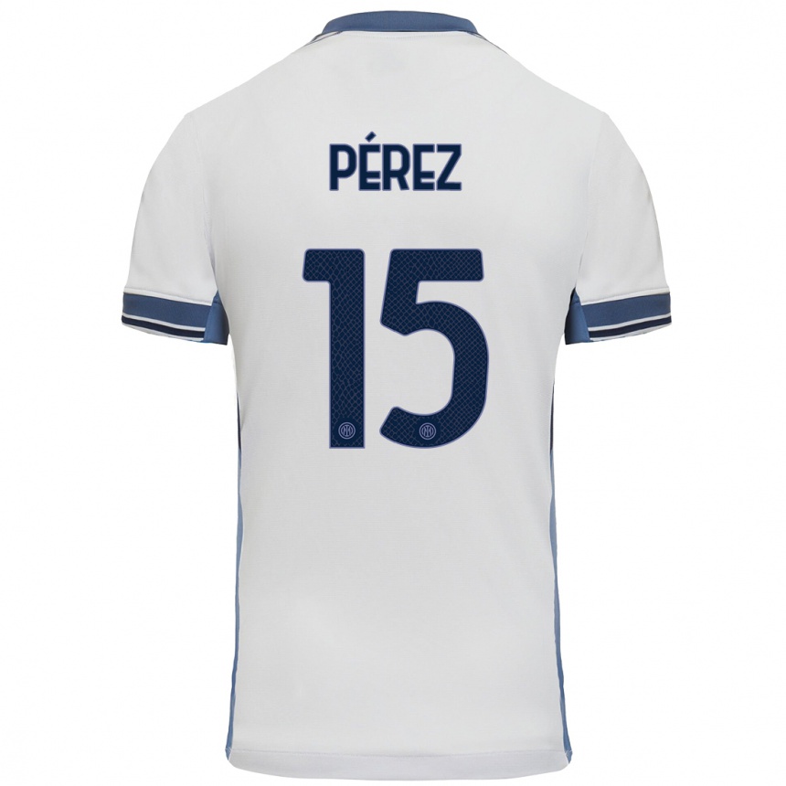 נשים כדורגל Álex Pérez #15 לבן אפור הרחק ג'רזי 2024/25