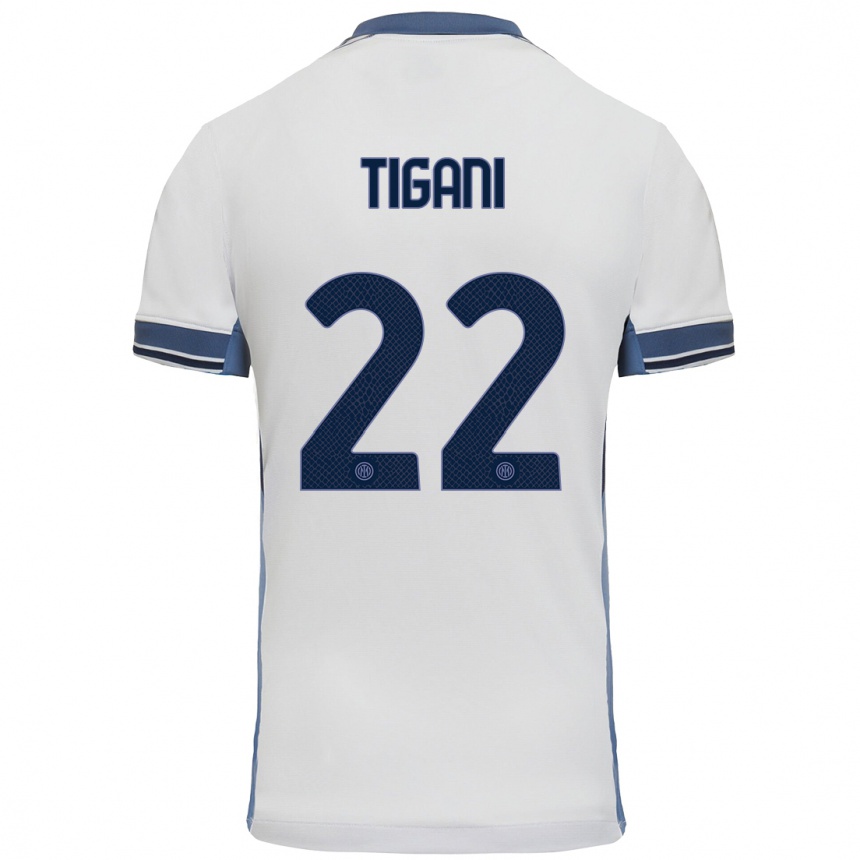 נשים כדורגל Edoardo Tigani #22 לבן אפור הרחק ג'רזי 2024/25