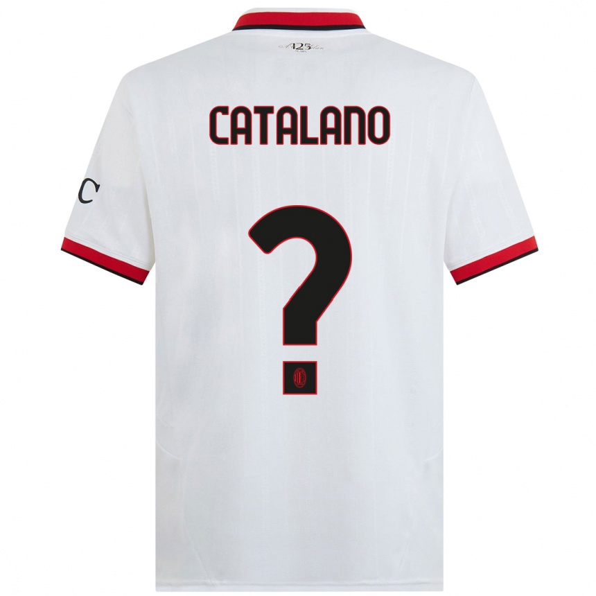 נשים כדורגל Alessio Catalano #0 לבן שחור אדום הרחק ג'רזי 2024/25