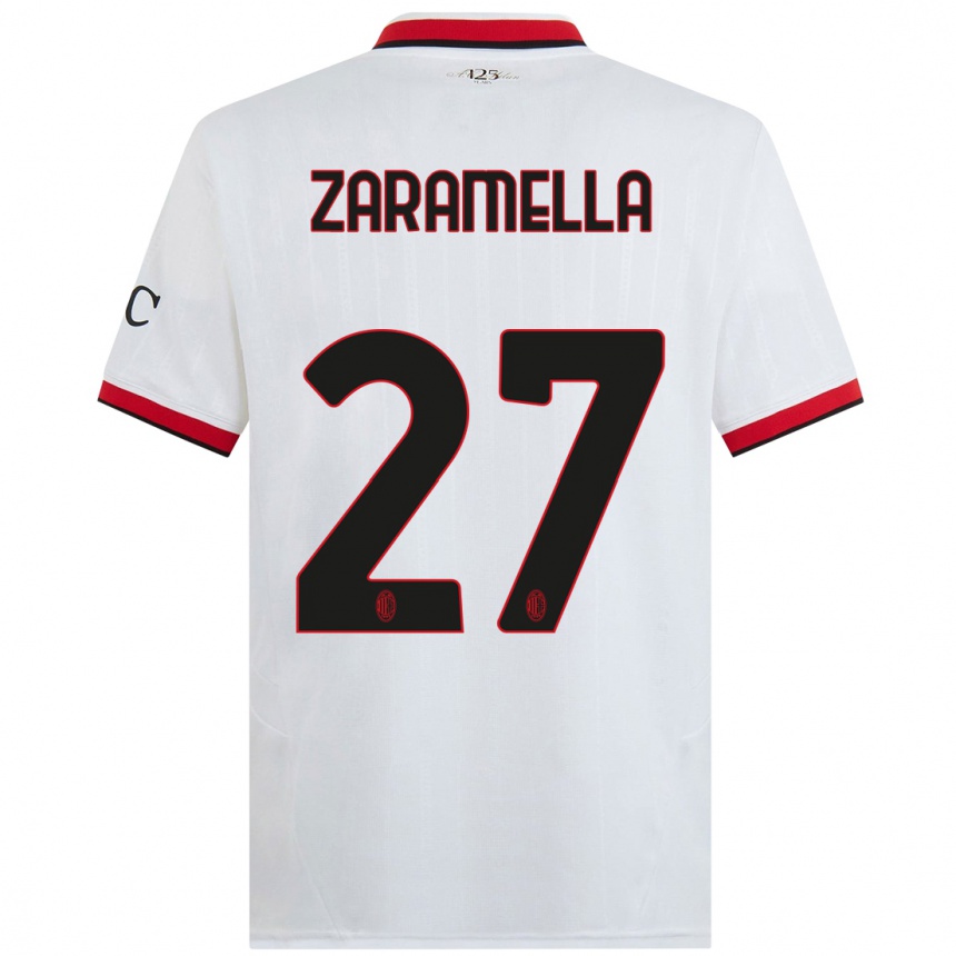 נשים כדורגל Mattia Zaramella #27 לבן שחור אדום הרחק ג'רזי 2024/25