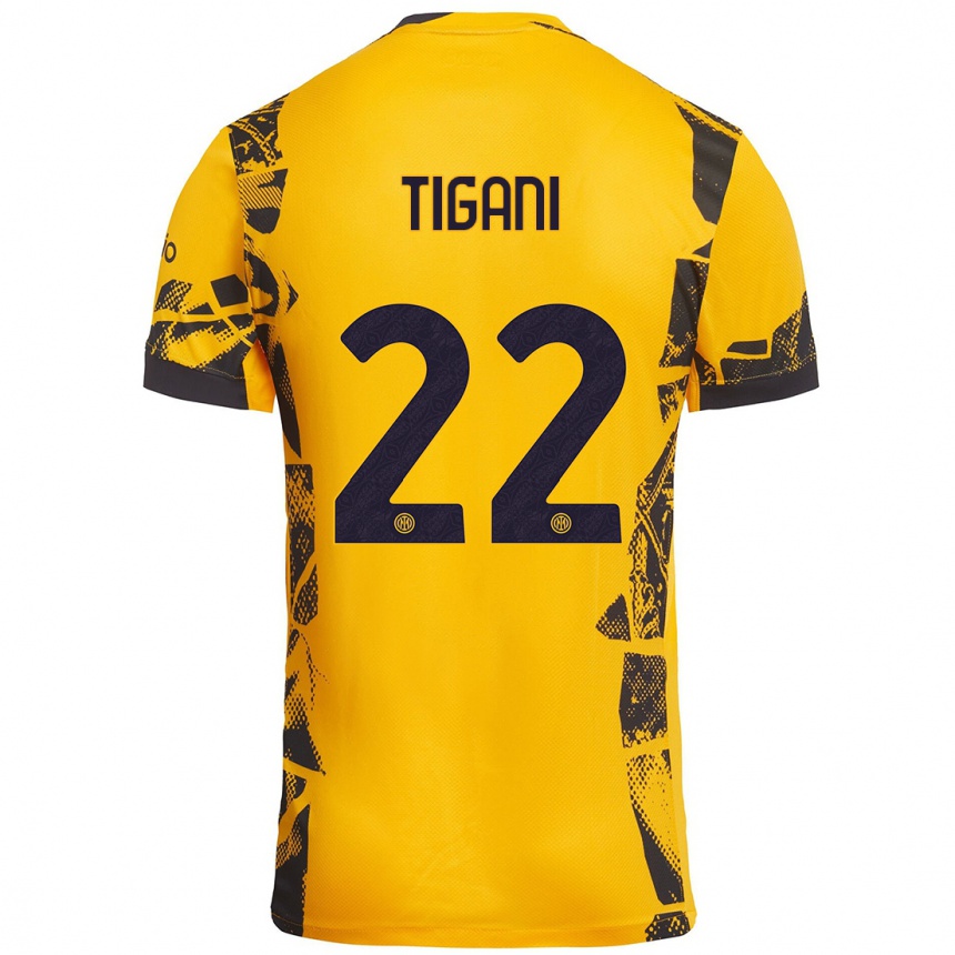 נשים כדורגל Edoardo Tigani #22 זהב שחור ג'רזי קיט שלישי 2024/25