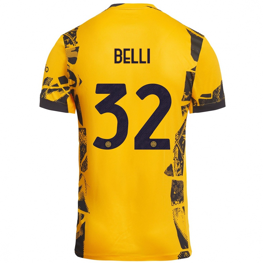 נשים כדורגל Elena Belli #32 זהב שחור ג'רזי קיט שלישי 2024/25