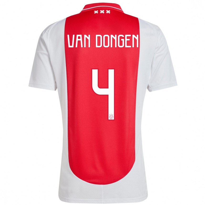 ילדים כדורגל Bram Van Dongen #4 אדום לבן ג'רזי ביתית 2024/25