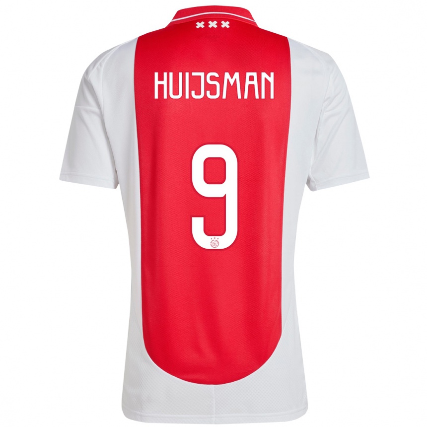 ילדים כדורגל Mitchi Huijsman #9 אדום לבן ג'רזי ביתית 2024/25