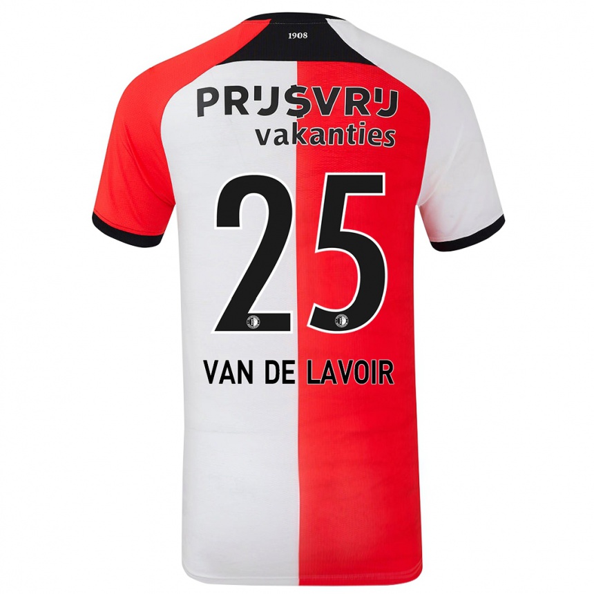 ילדים כדורגל Romeé Van De Lavoir #25 אדום לבן ג'רזי ביתית 2024/25