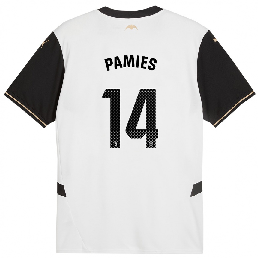 ילדים כדורגל Javi Pamies #14 לבן שחור ג'רזי ביתית 2024/25