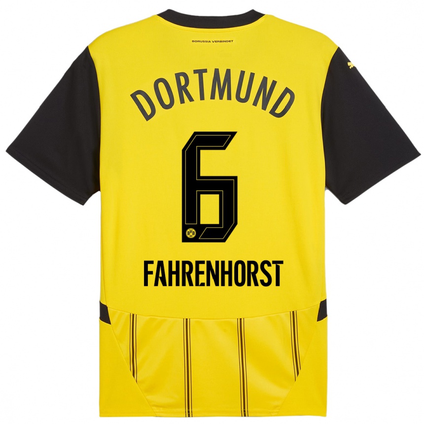 ילדים כדורגל Luke Fahrenhorst #6 צהוב שחור ג'רזי ביתית 2024/25