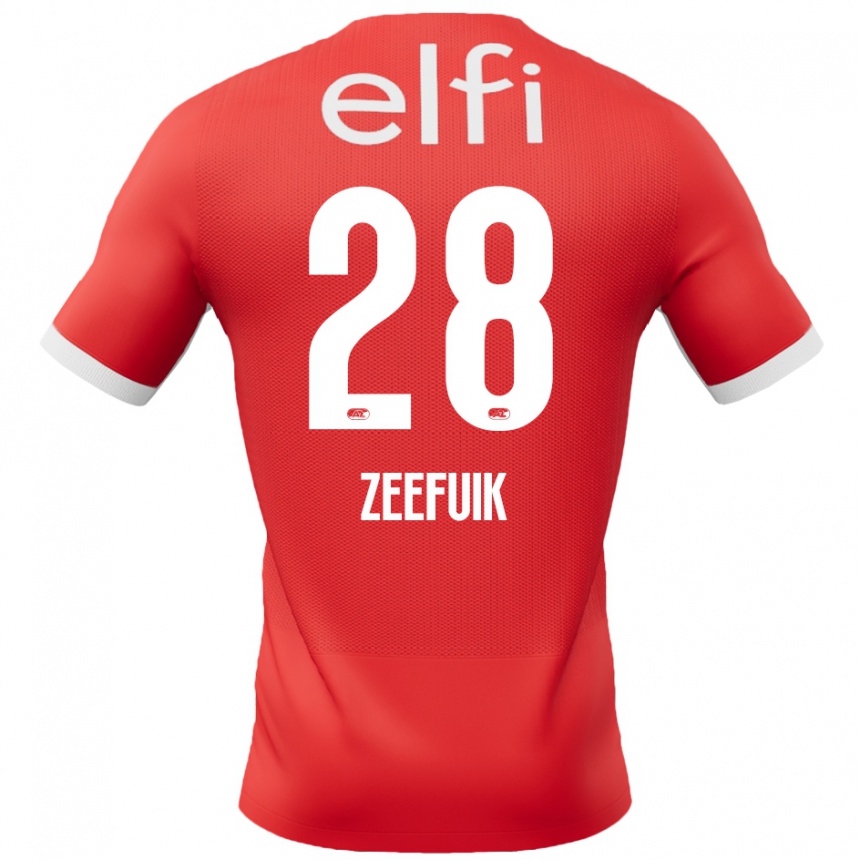 ילדים כדורגל Lequincio Zeefuik #28 אדום לבן ג'רזי ביתית 2024/25