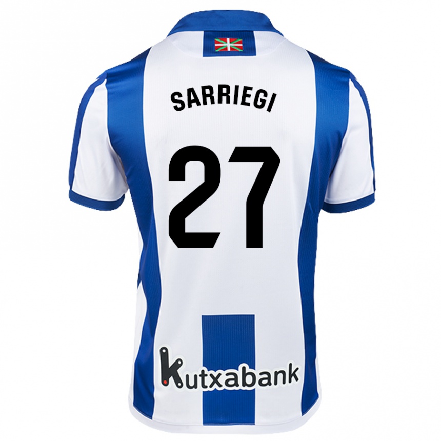 ילדים כדורגל Nora Sarriegi #27 לבן כחול ג'רזי ביתית 2024/25