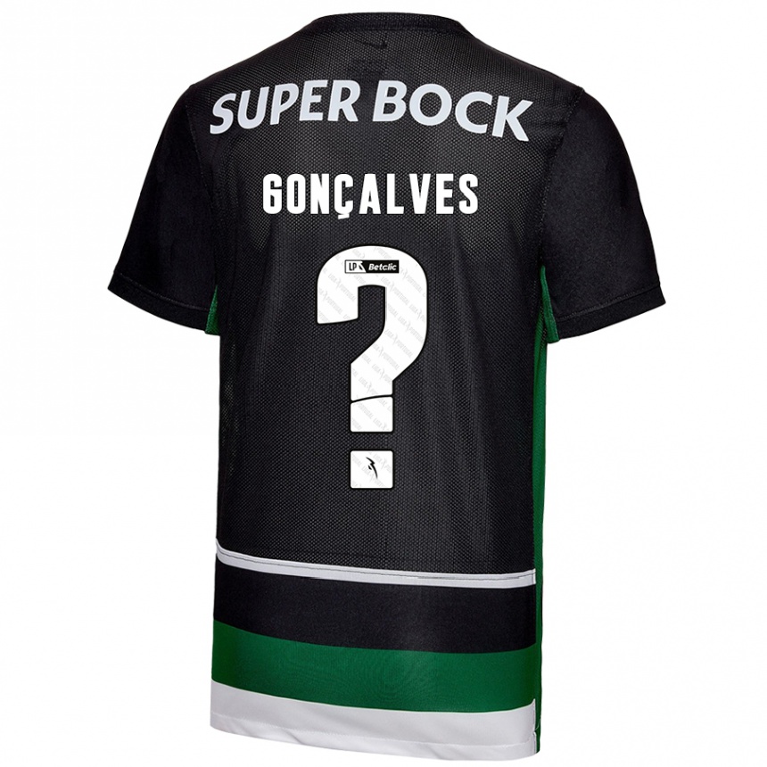 ילדים כדורגל Flávio Gonçalves #0 שחור לבן ירוק ג'רזי ביתית 2024/25