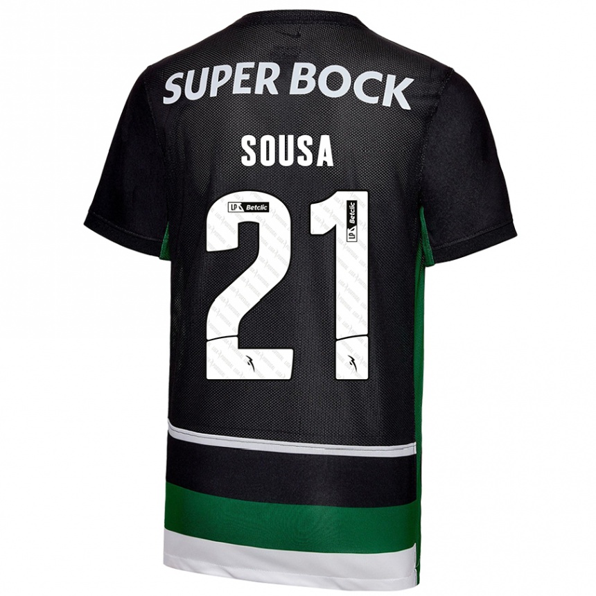 ילדים כדורגל Margarida Sousa #21 שחור לבן ירוק ג'רזי ביתית 2024/25