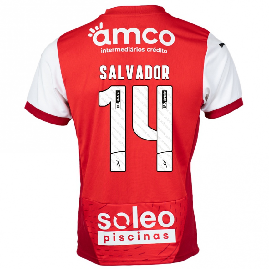ילדים כדורגל João Salvador #14 אדום לבן ג'רזי ביתית 2024/25
