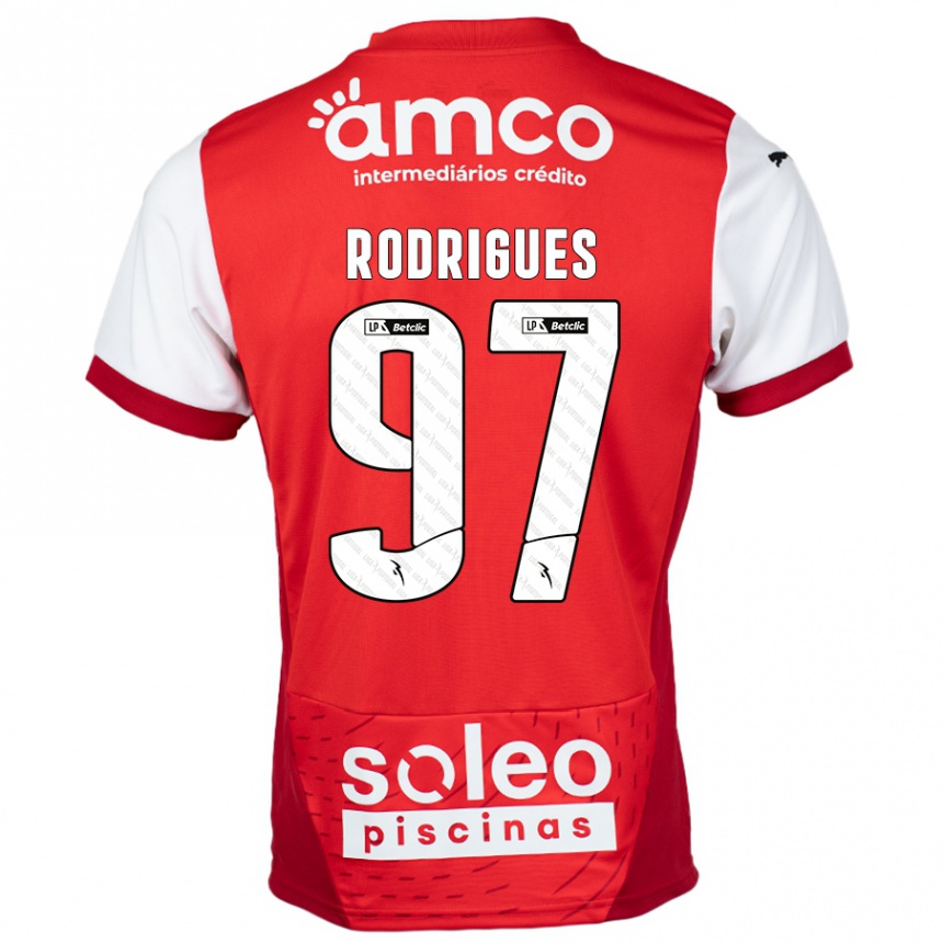 ילדים כדורגל Dinis Rodrigues #97 אדום לבן ג'רזי ביתית 2024/25