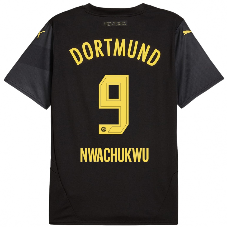 ילדים כדורגל Isaak Nwachukwu #9 שחור צהוב הרחק ג'רזי 2024/25