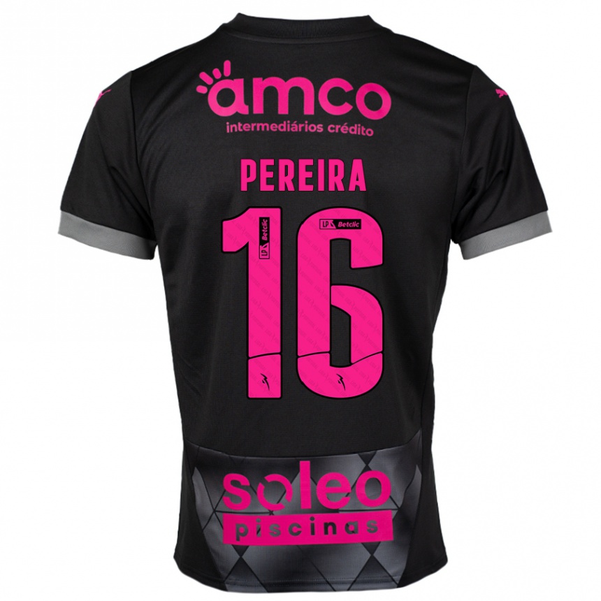 ילדים כדורגל Catarina Pereira #16 שחור ורוד הרחק ג'רזי 2024/25