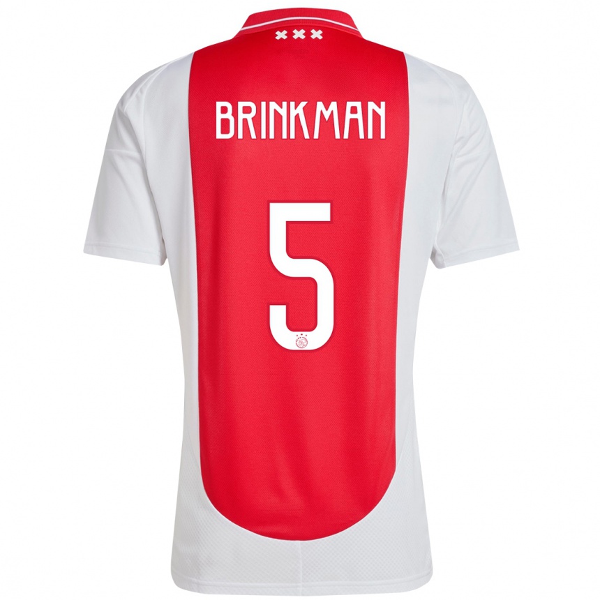גברים כדורגל Tim Brinkman #5 אדום לבן ג'רזי ביתית 2024/25