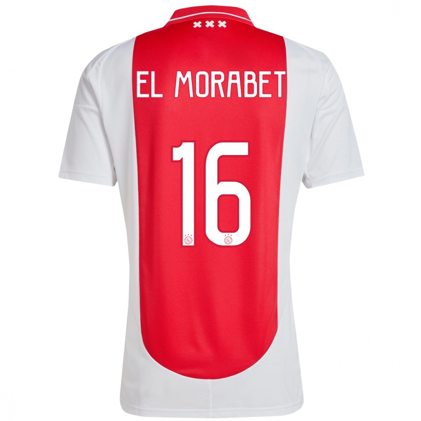 גברים כדורגל Younes El Morabet #16 אדום לבן ג'רזי ביתית 2024/25