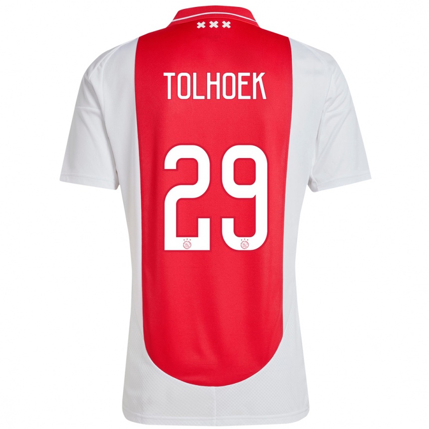 גברים כדורגל Danique Tolhoek #29 אדום לבן ג'רזי ביתית 2024/25
