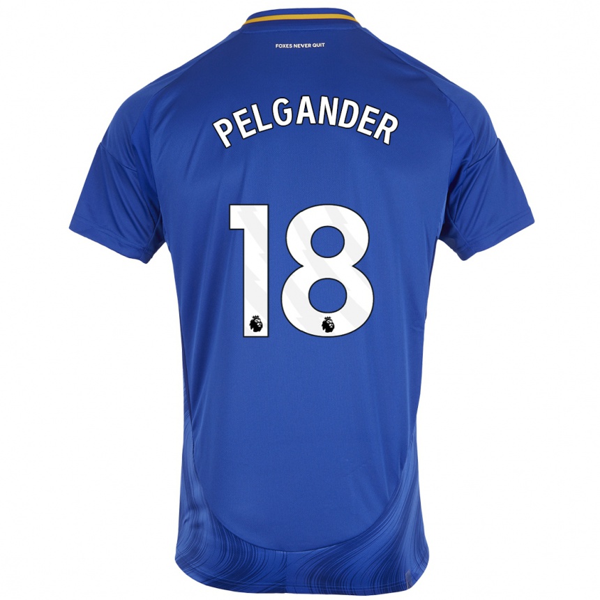 גברים כדורגל Emilia Pelgander #18 כחול לבן ג'רזי ביתית 2024/25