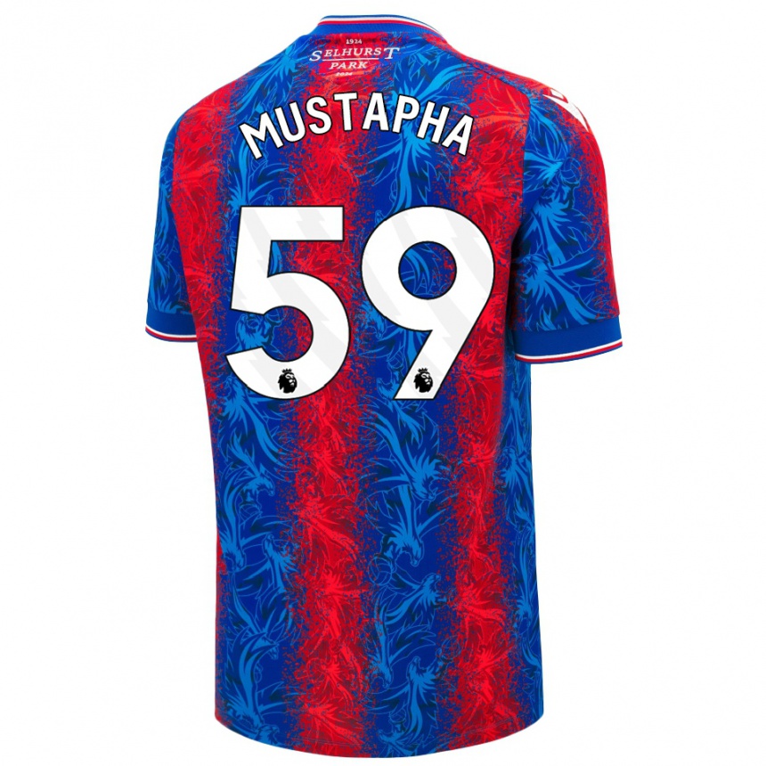גברים כדורגל Hindolo Mustapha #59 פסים כחולים אדומים ג'רזי ביתית 2024/25
